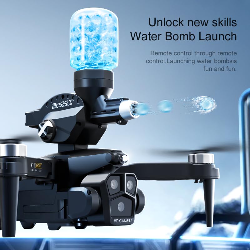 Dron K11 Max Shoot Triple Cámara Dispara Bolitas Hidrogel Negro