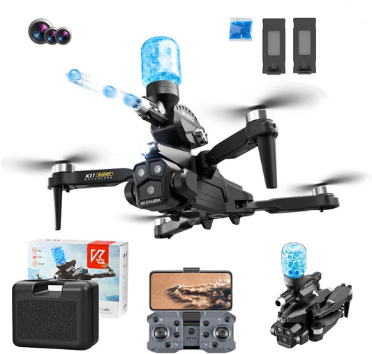 Dron K11 Max Shoot Triple Cámara Dispara Bolitas Hidrogel Negro