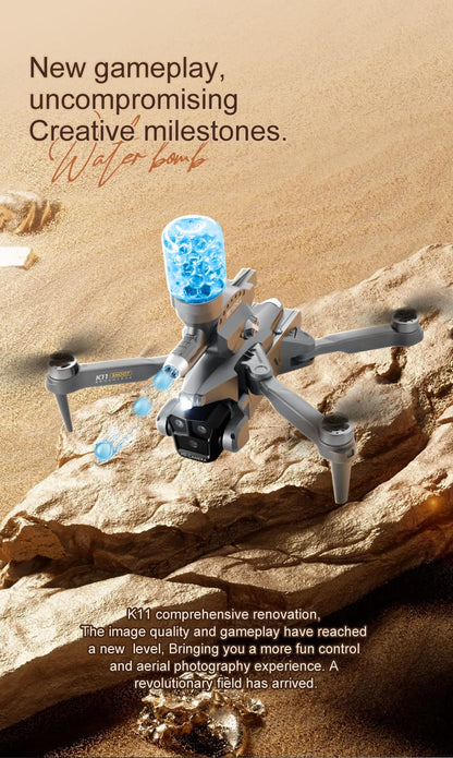 Dron K11 Max Shoot Triple Cámara Dispara Bolitas Hidrogel Negro